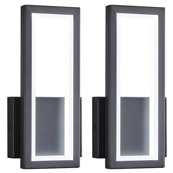 Home Lighting 5.9 in. 1-Light Black 2-Pack Modern Rectangle LED 6000K Wall Sconce for Living Room