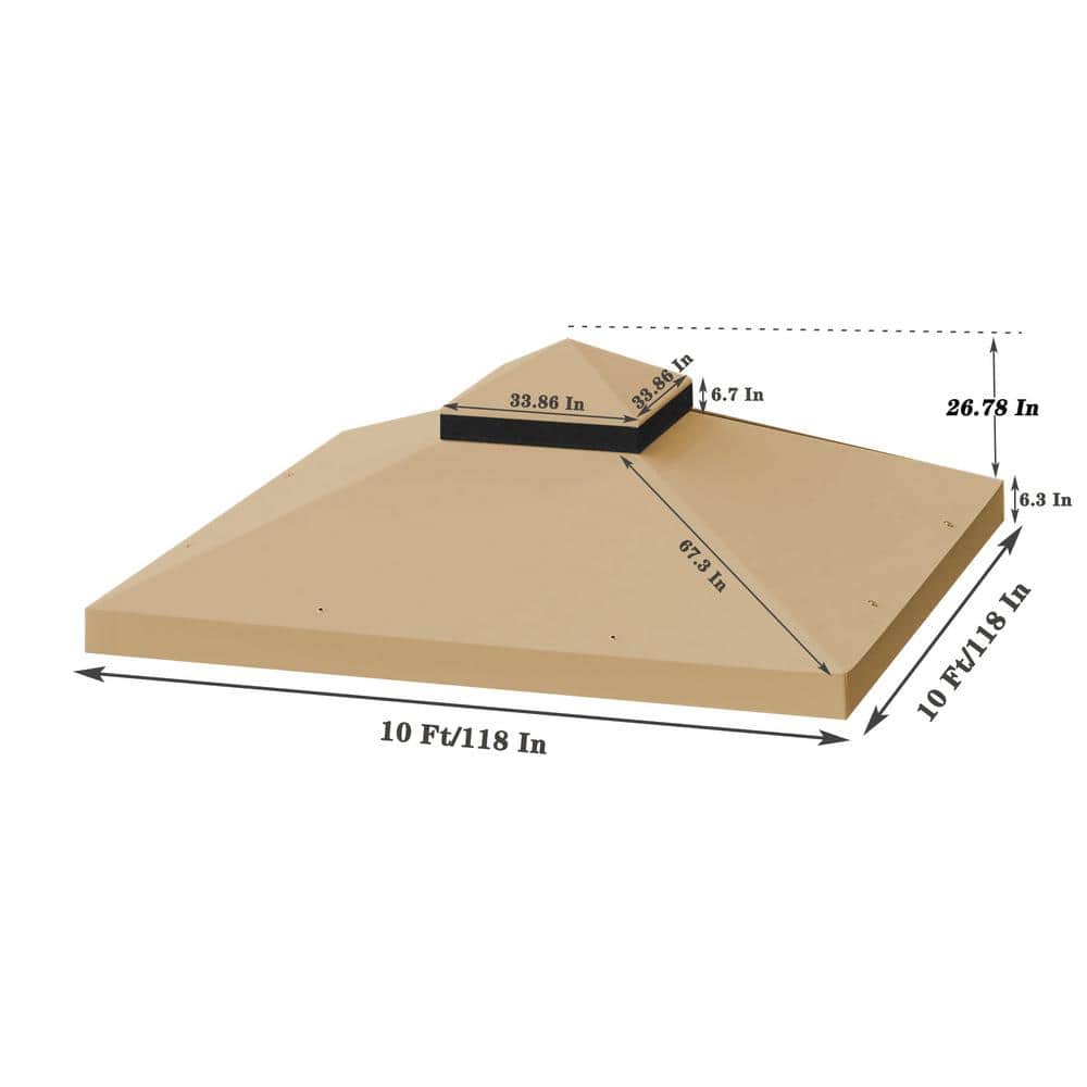10x10 Ft Khaki Polyester Double Tiered Gazebo Replacement Canopy