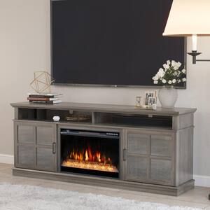 72 in. Freestanding Fireplace TV Stand Glass Door for TVs Up to 80 in. with 26 in. Electric Fireplace Insert, Gray