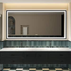 84 in. W x 40 in. H Large Rectangular Framed Wall Back Front LED Bathroom Vanity Mirror with Light in Matte Black,Plug