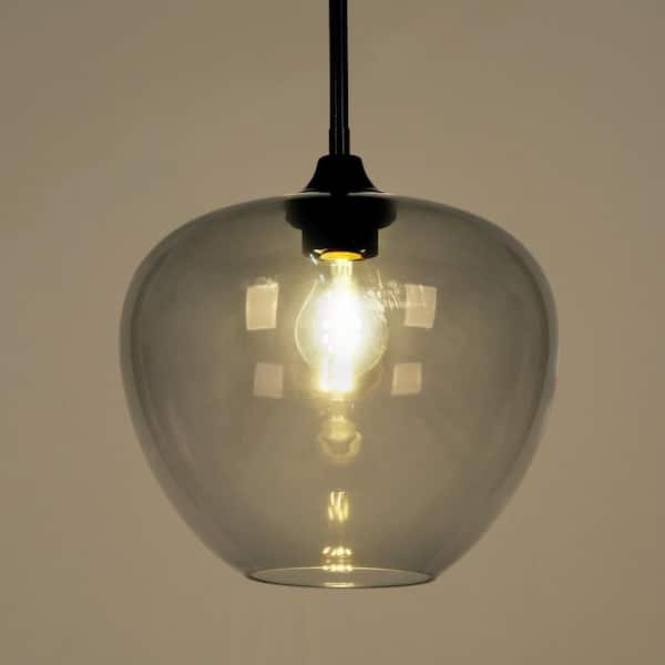 Modern 1-light Black Pendant Light, Industrial Island Lamp with Smoke Glass Shade for Dining Room, Bedroom