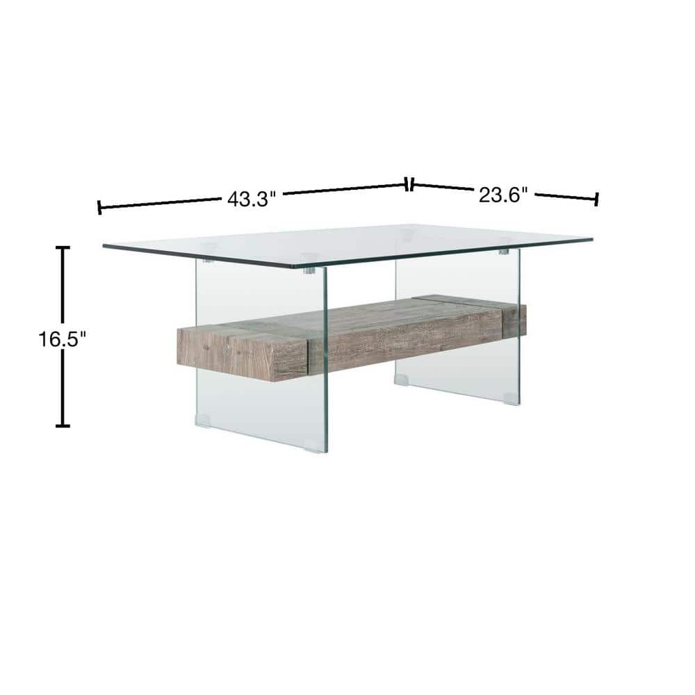 43'' Grey Oak and Glass Rectangular Transitional Coffee Table