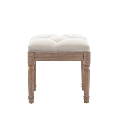 Graceful 15.75 in. White Padded Square Ottoman Upholstered Stool with Rubber Wood Legs