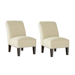 Reames Creamy Tan Oatmeal Linen-Like Fabric Slipper Chairs with Nailhead Trim (Set of 2)