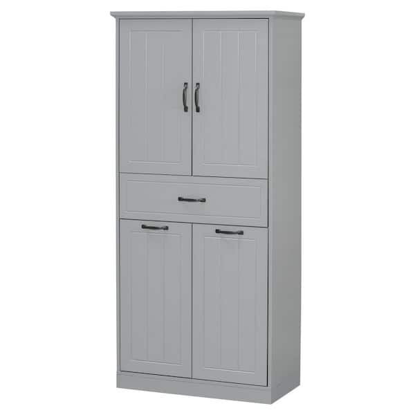 30 in. W x 15.7 in. D x 65.8 in. H Gray Linen Cabinet with 2-Laundry Baskets, Doors and Drawer