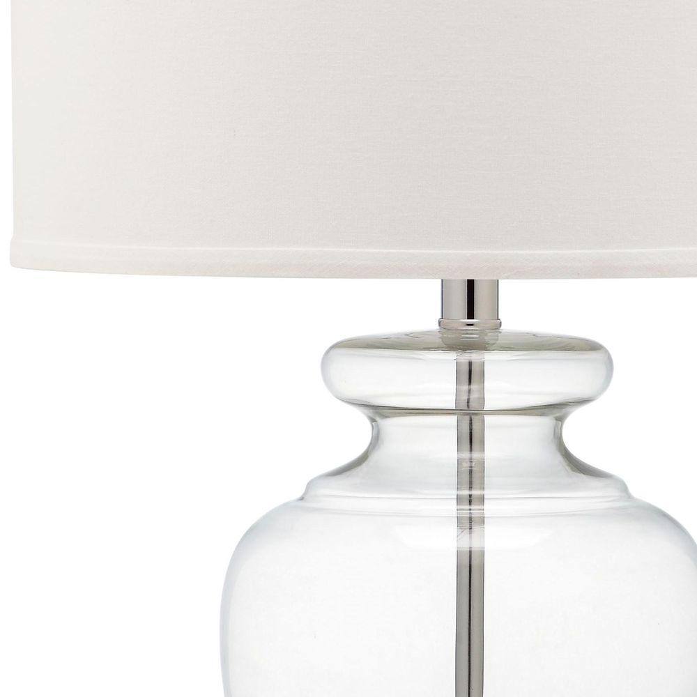 Clear Glass Table Lamp Set with Silver Fittings and Off-White Shade