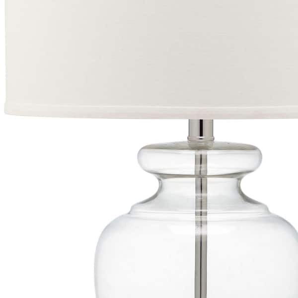 Theo 28-inch Clear Glass and Antique Brass Table Lamp with Off White Cotton  Shade (Set of 2)