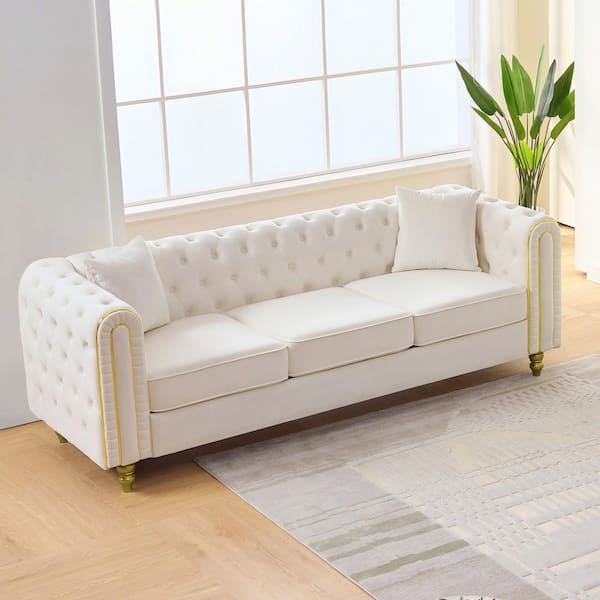ソファー Noble House Warwick 86 in. W Rolled Arm Velvet Tufted 3-Seater