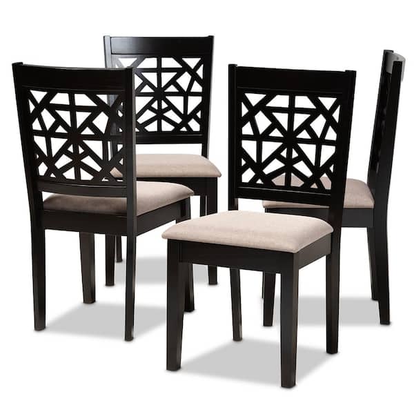 Baxton Studio Jackson Sand and Espresso Brown Fabric Dining Chair (Set of 4)