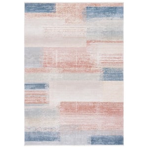 Blair Beige/Blue Rust 8 ft. x 10 ft. Machine Washable Abstract Area Rug