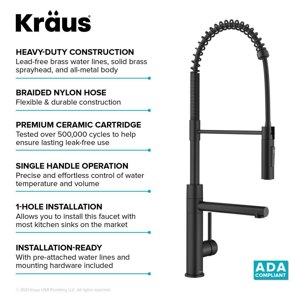 Matte Black Commercial Style Pull-Down Kitchen Faucet with Pot Filler