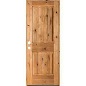 32 in. x 80 in. Rustic Knotty Alder Square Top V-Grooved Clear Stain Right-Hand Inswing Wood Single Prehung Front Door