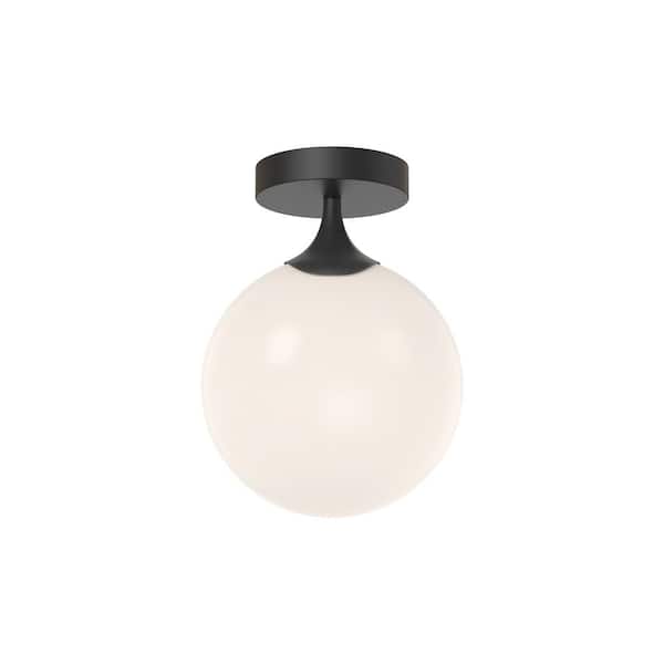 ALORA MOOD Nouveau 8 in. 1 Light 40-Watt Matte Black/Opal Matte Glass Flush Mount