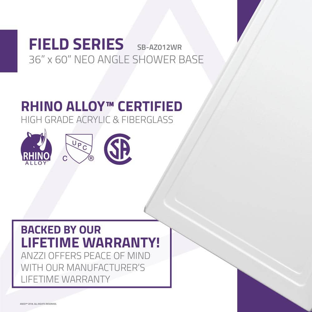 Field Series 60'' White Acrylic Double Threshold Shower Base