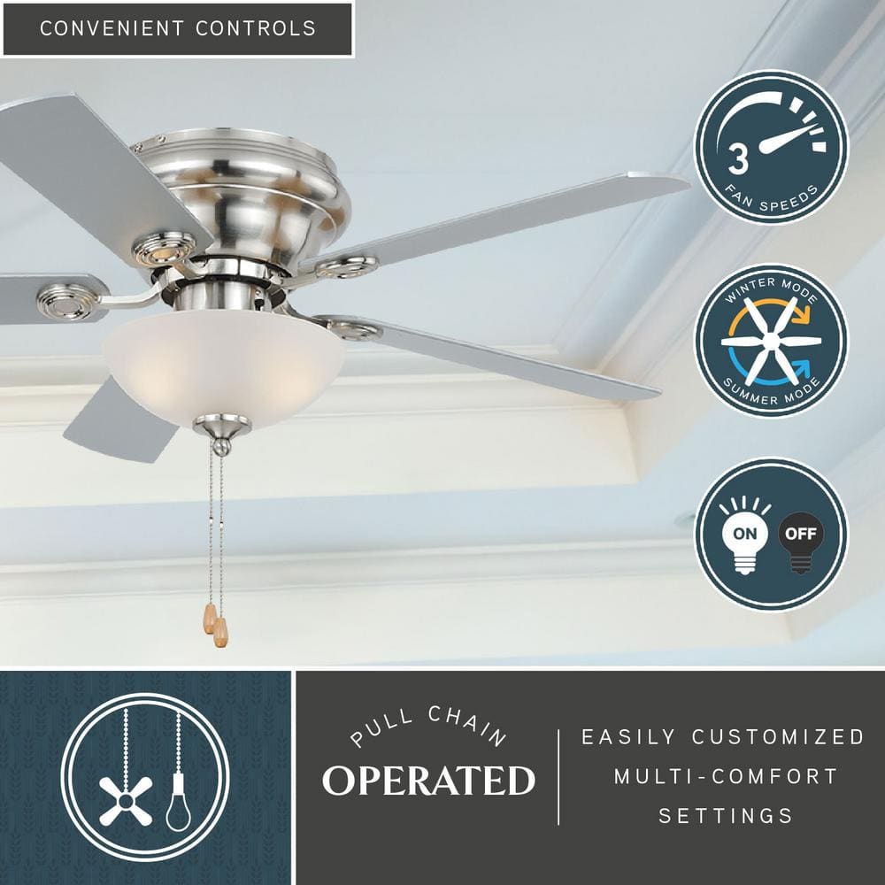 Satin Nickel 42" Ceiling Fan with Reversible Blades and LED Light