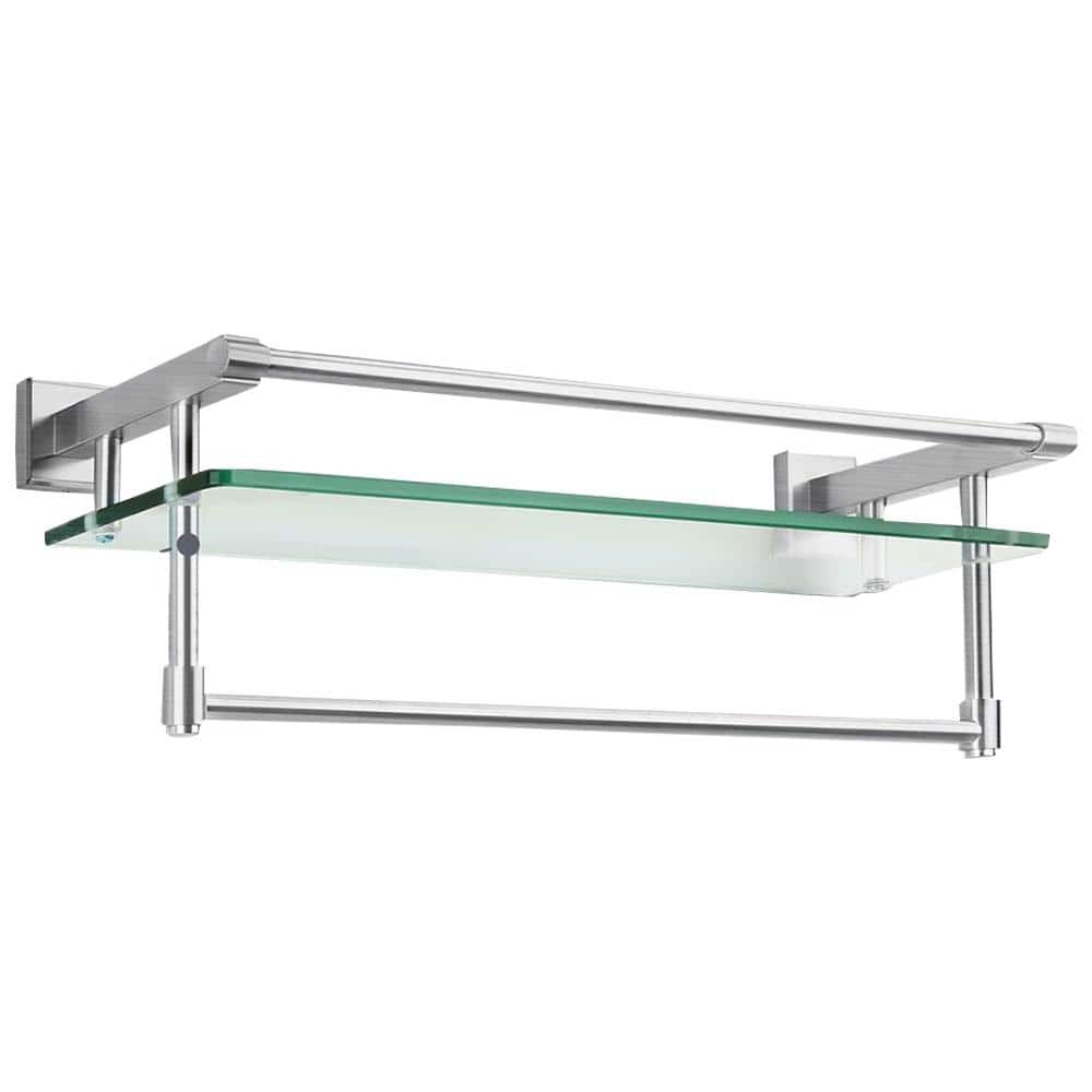 20 in. Brushed Nickel Single Wall Mounted Bathroom Glass Shelf Towel Rack w