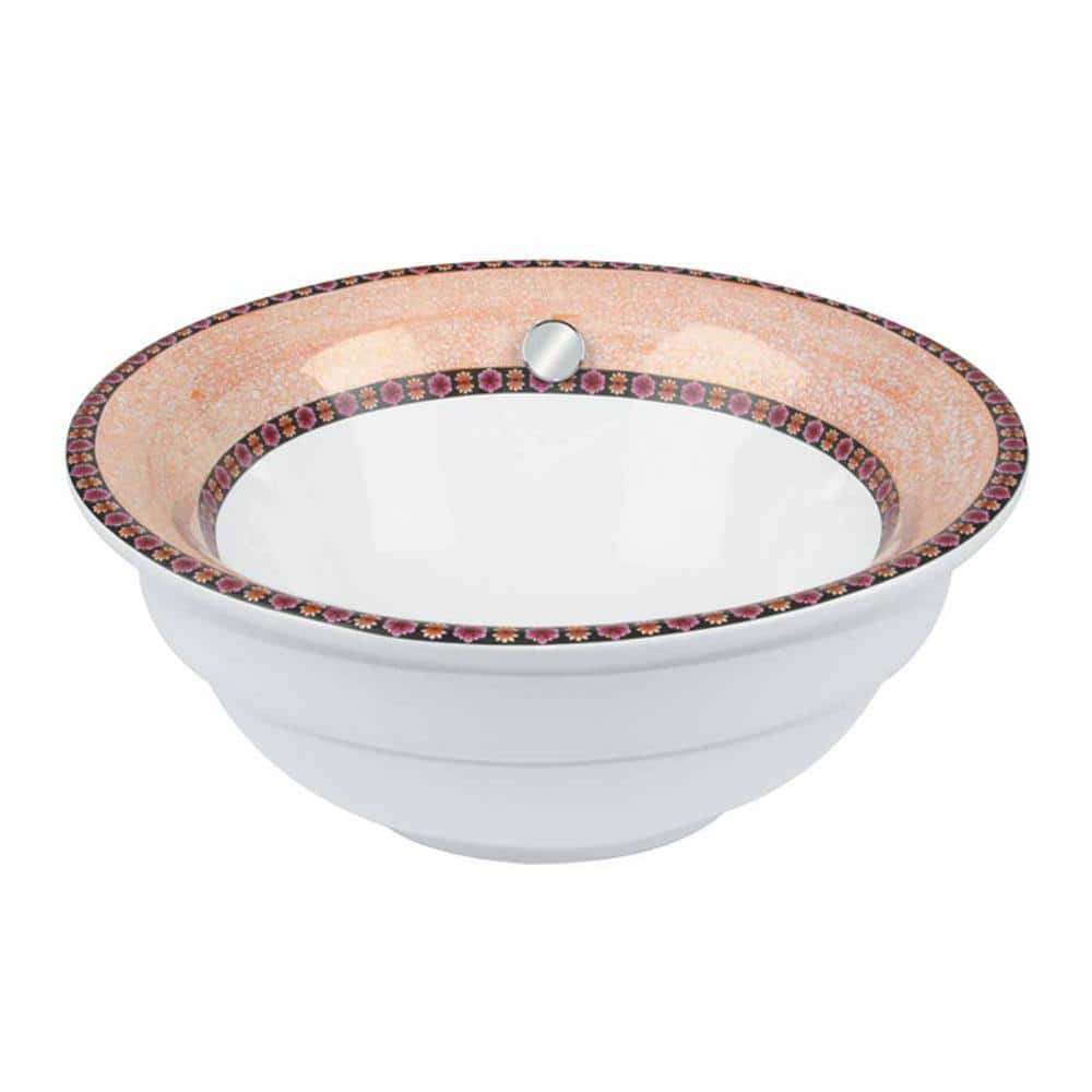 18.5 in Round Countertop Vessel Sink with Overflow White Ceramic Bathroom Sink with Painted Azteca price history on PriceWatchPro