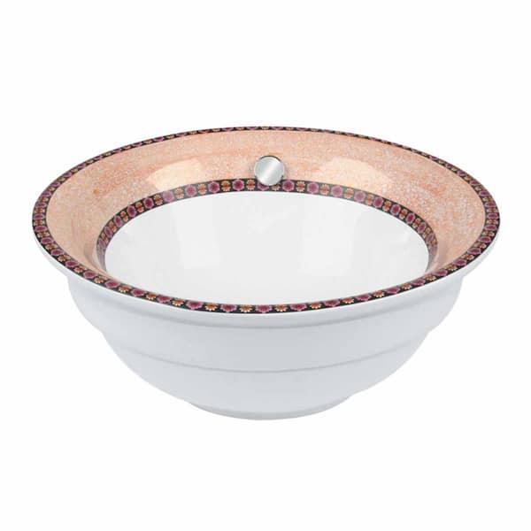 RENOVATORS SUPPLY MANUFACTURING 18.5 in Round Countertop Vessel Sink with Overflow White Ceramic Bathroom Sink with Painted Azteca