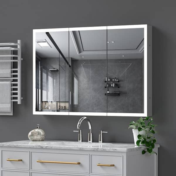 48 in. W x 32 in. H Silver Rectangular Aluminium LED Light Anti-Fog Surface/Recessed Medicine Cabinet with Mirror