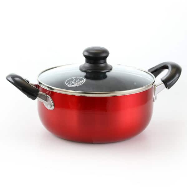 Better Chef 8 qt. Round Aluminum Nonstick Dutch Oven in Red with Glass Lid