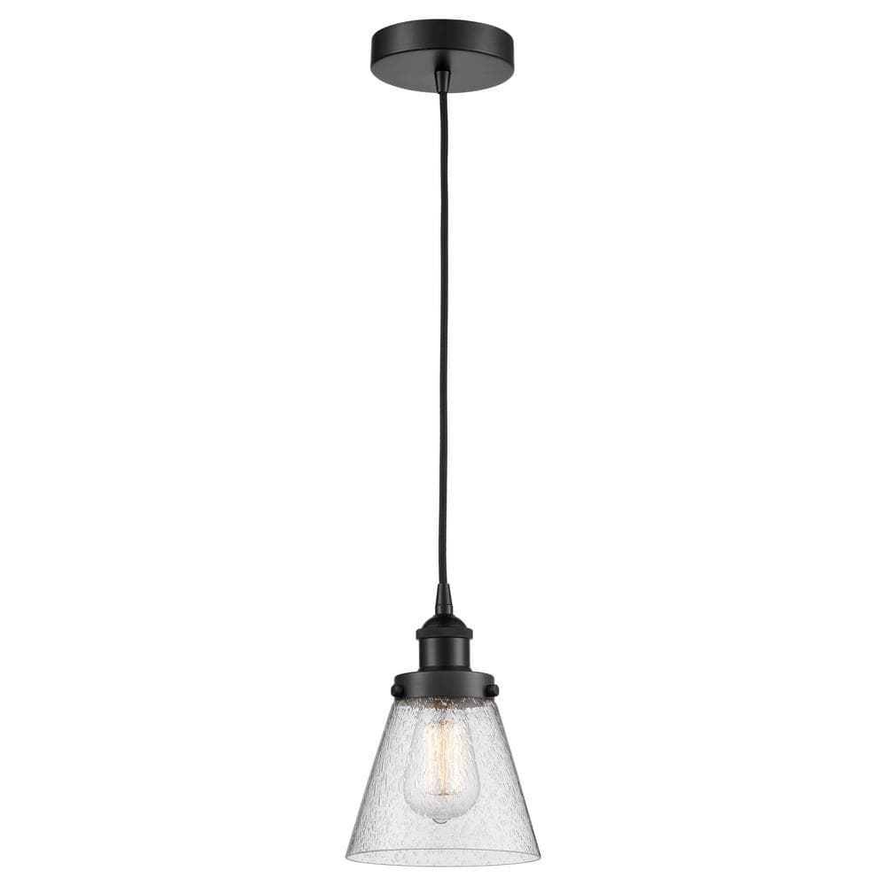 Cone 60-Watt 1-Light Matte Black Standard Mini Pendant Light with Seeded Glass Shade, No Bulbs Included price history on PriceWatchPro