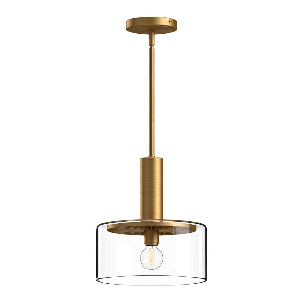 Royale 10 in. 1 Light 60-Watt Aged Gold/Clear Glass Pendant Light price history on PriceWatchPro