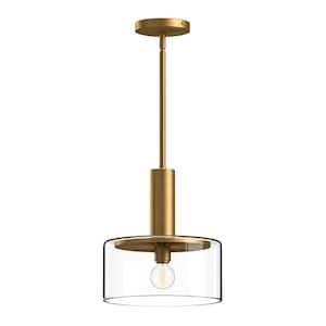 Royale 10 in. 1 Light 60-Watt Aged Gold/Clear Glass Pendant Light