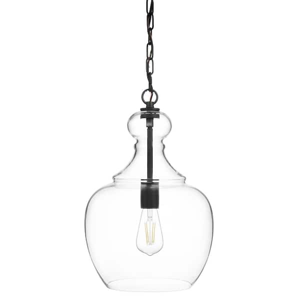 Bakerston 60-Watt 1-Light Matte Black Hanging Pendant with Clear Glass Shade