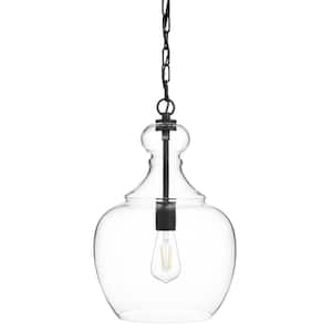 Bakerston 1-Light Matte Black Hanging Pendant with Clear Glass Shade