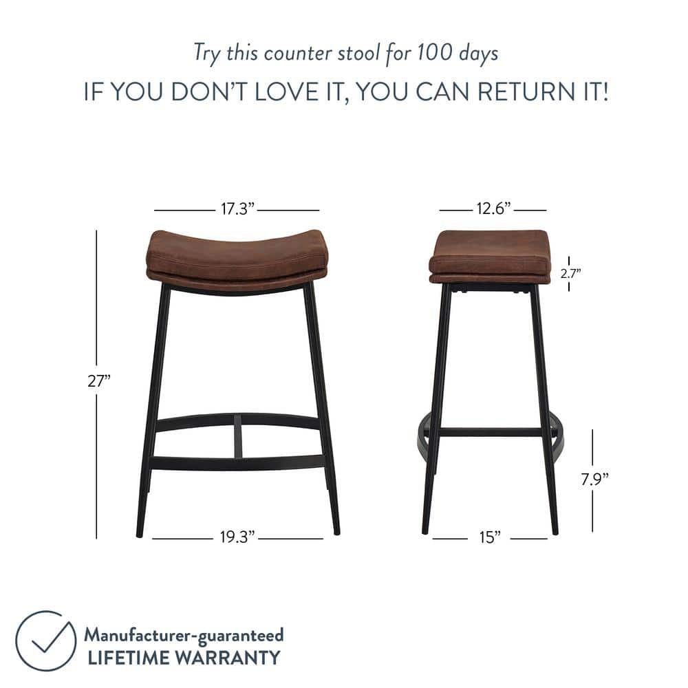 Vintage Brown-Matte Black Backless Saddle Leather Barstool