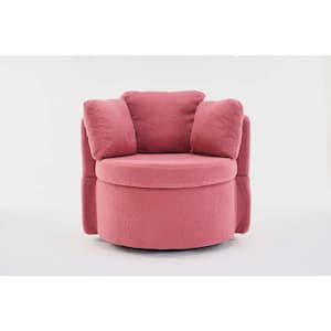 Dark Pink Teddy Fabric Swivel and Storage Barrel Chair with Back Cushion