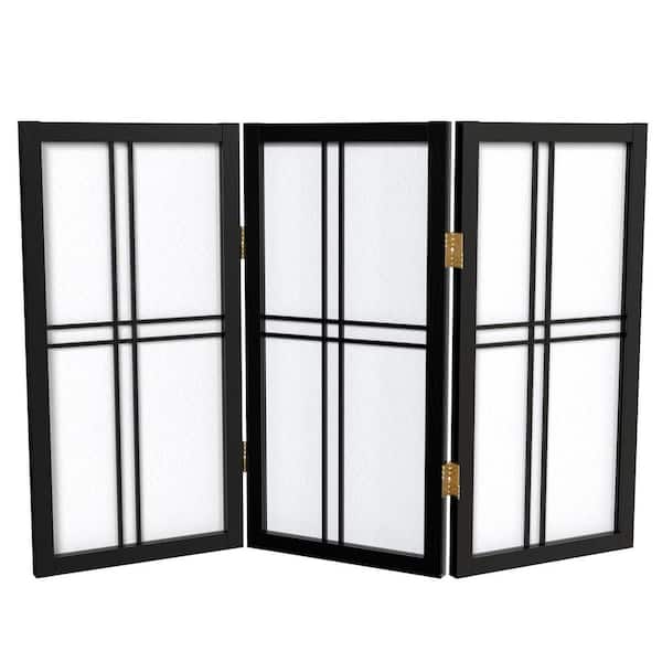 Oriental Furniture 2 ft. Short Desktop Double Cross Shoji Screen - Black - 3 Panels