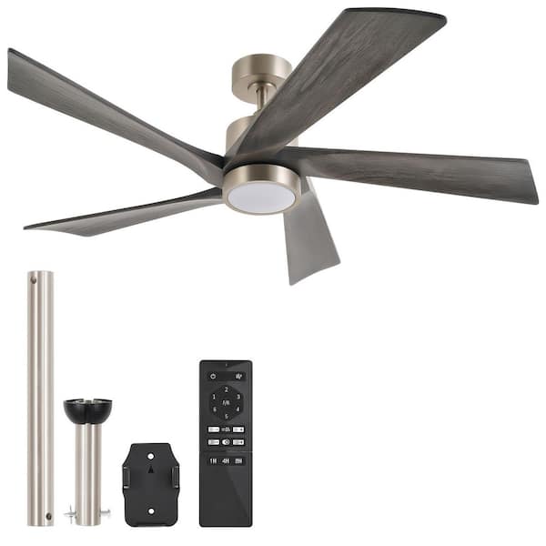 52 in. 5-Blade Indoor Gray Oak Modern Standard Ceiling Fan with LED Light Solid Wood Blades