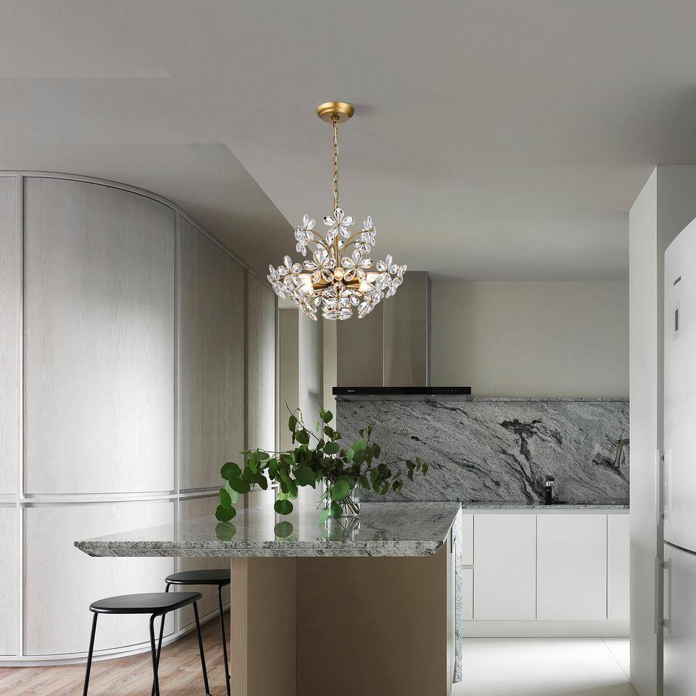 Rosa 6-Light Brushed Brass Crystal Flower Chandelier