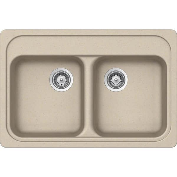 Glacier Bay CLASSIC Dual Mount Granite Composite 33 in. 0-Hole Double Basin Kitchen Sink in Dessert Sand