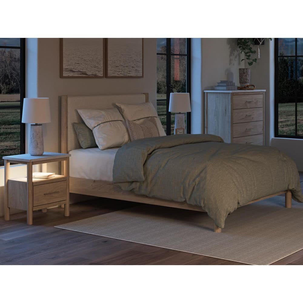 Light Brown and White 1-Drawer Nightstand with Marble Top
