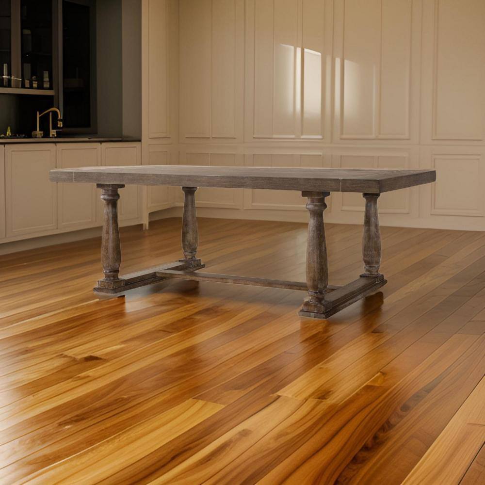 Elegant Oak Brown Rectangular Wooden Dining Table for Six