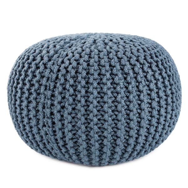 VIBE BY JAIPUR LIVING Asilah Solid Blue 20 in. x 20 in. x 14 In. Indoor/Outdoor Round Pouf