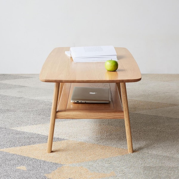 Valda 47.3 in. Oak Rectangle Solid Wood Coffee Table with Storage Shelf
