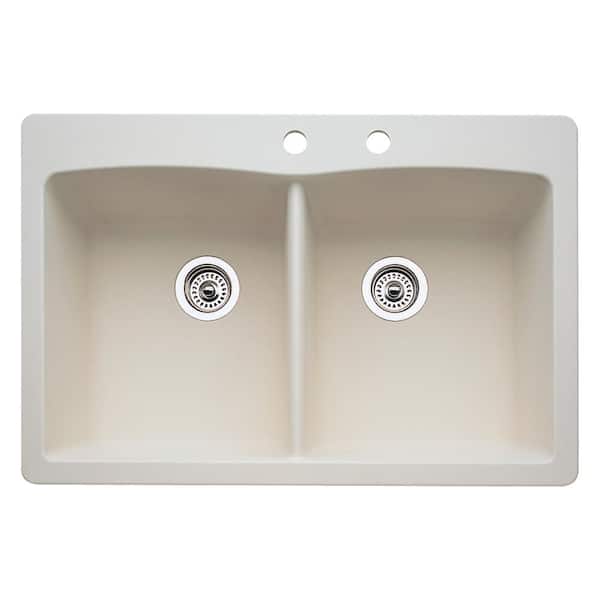 Blanco Diamond Dual-Mount Granite 33 in. 2-Hole 50/50 Double Bowl Kitchen Sink in Biscuit