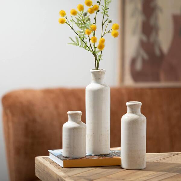 Afoxsos 3-Piece White Farmhouse Ceramic Table Top Vase for Home Decor SNPH028IN021