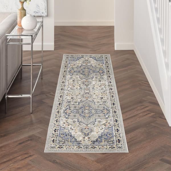 Essentials Persian Blue 2 ft. x 14 ft. Center medallion Traditional Runner Area Rug