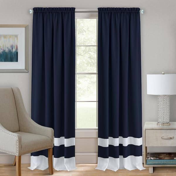 ACHIM Darcy 52 in. W x 63 in. L Polyester Light Filtering Window Panel in Navy/White
