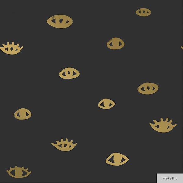Bobby Berk Black and Metallic Gold Eye See You Vinyl Peel and Stick Wallpaper Roll (Covers 56 sq. ft.)