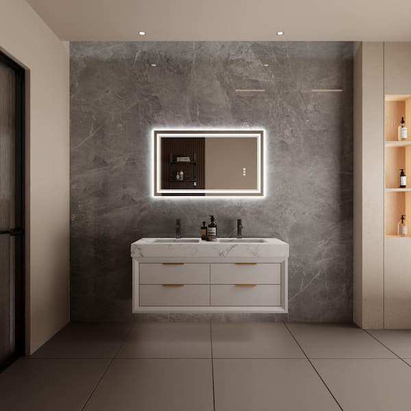 Unbranded 40 in. W x 2-4 in. H Rectangular Frameless Wall Mounted LED Bathroom Vanity Mirror in Silver