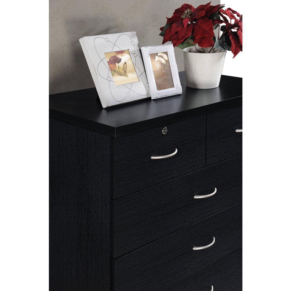 Black MDF 7-Drawer Chest with Locks and Mirror
