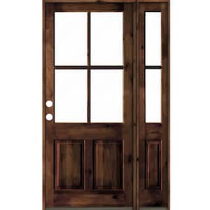 56 in. x 96 in. Alder Right-Hand/Inswing 4-Lite Clear Glass Red Mahogany Stain Wood Prehung Front Door/Right Sidelite