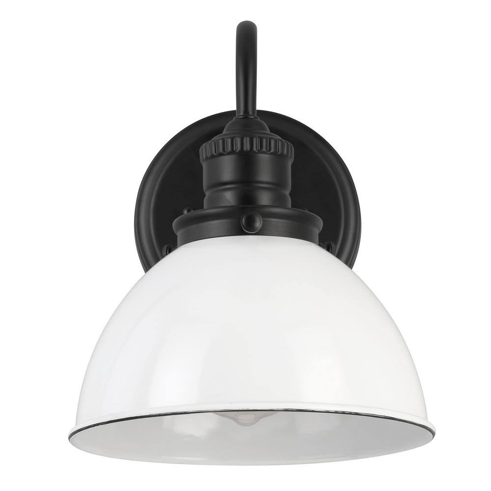 Savannah Matte Black and White Metal 1-Light Wall Sconce