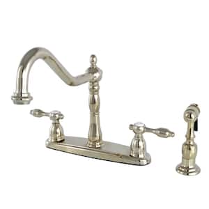 Tudor 2-Handle Standard Kitchen Faucet with Side Sprayer in Polished Brass