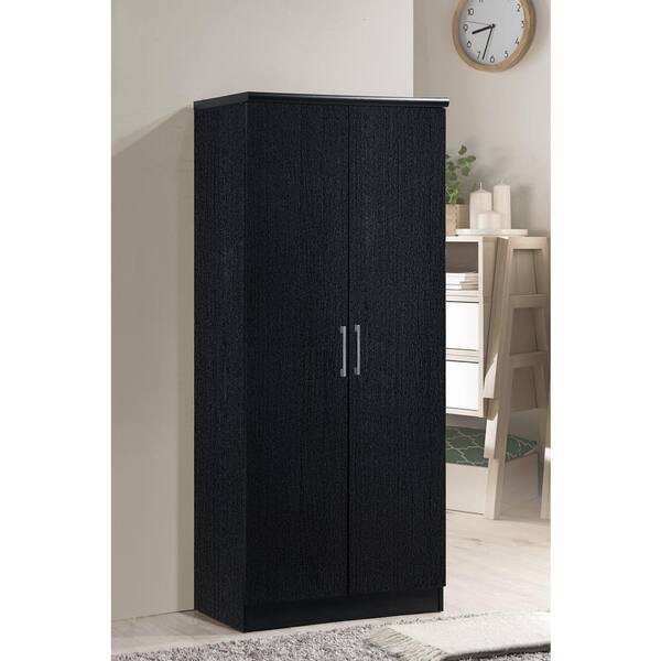 vidaXL Wardrobe with 2 Doors Living Room Clothing Storage Cabinet Shelf Orangiser Rack Hanger Cupboard High Gloss Black 90x52x200cm Chipboard 